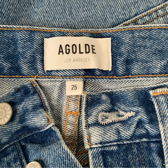 AGOLDE Denim Jean Shorts Parker Long Distressed Blue Size 25 - Picture 10 of 15